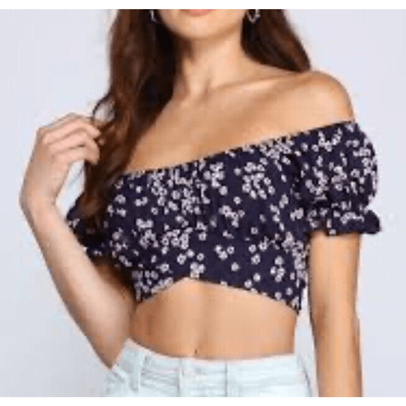 Windsor So Fab Ditzy Floral Crop Top Puff Sleeves Tie Back L GUC - Picture 13 of 13
